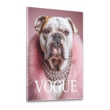 Bulldogge Leinwand Bild XXL Wandbilder Hund Vogue Rosa Fashion Tier Portrait