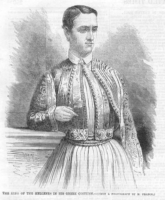 GRIECHENLAND König Georg I. der Hellenen in seiner griechischen Tracht - Antikdruck 1863
