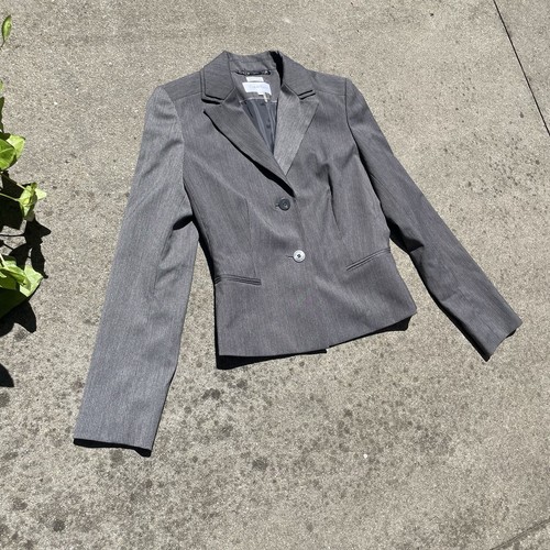 Calvin Klein Designer Grey Pinstriped Blazer Office Siren Minimalist SZ4 8-10 - Picture 5 of 12