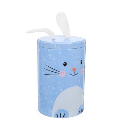  Rabbit Storage Tin Can Tea Tinplate Bin Cute Candy Bunny Easter Pocket Jar
