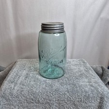 Vintage blue quart BALL MASON triple "L"  jar mold # 11  1900-1910 WITH ZINC LID