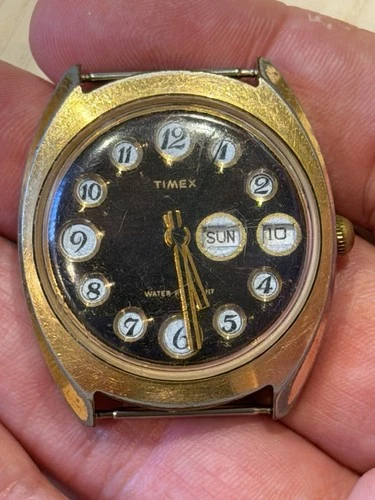 Timex Vintage Gold Tone Telephone Dial Men's Wind-Up Wristwatch