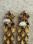 Vintage Swarovski Gold Tone Garnet Earrings Dangle Watch Chain Link Clip-on — photo 5