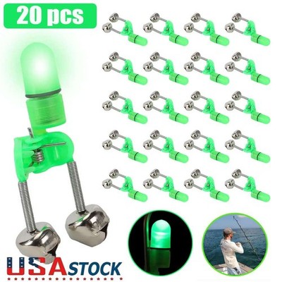 20 PCS LED Night Fishing Bite Bait Alarm 2 Bells Light Rod Tip Clip Alert Ring