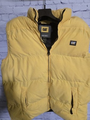 CAT Yellow Puffer Vest Men's Size XXL Full Zip Stand-Up Collar Logo Zipper