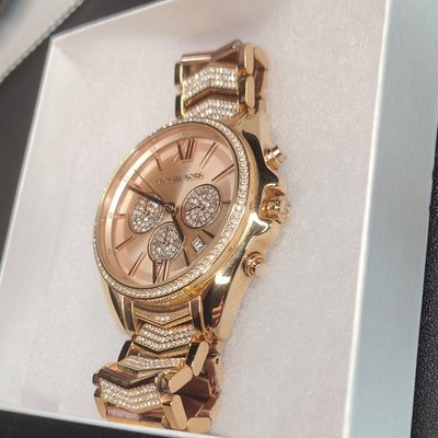 Michael Kors Rose Gold Chronograph Gem-Set Bracelet Women