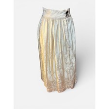 Vintage 1930s 1940s Silk Satin Skirt Cream Jacquard Floral Shell Buttons