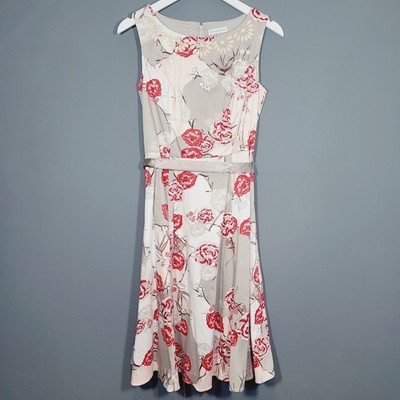 JOHN ROCHA DRESS 10 DESIGNER FLORAL BEADED PARTY MULTICOLOUR SUMMER BELTED MIDI
