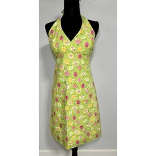 Lilly Pulitzer Halter Dress Women 6 Green Floral Ladybug Excellent A-Line Cotton