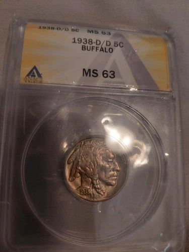 ANACS Graded MS63 1938-D/D Buffalo Nickel * Undergraded