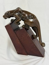 ART DECO STYLE BRONZE JAGUAR SCULPTURE on STAND ROSETTA 1991 Franklin Mint