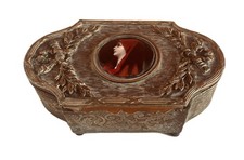 Antique French Gilt Bronze Hand Painted Portrait of Fabiola Lined Dresser Box