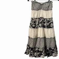 Guess Jeans Boho Strapless Maxi Dress Womens XS Black Cream Floral Tiered