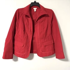 Chico's Red Jacket Blazer Womens Size 2=12/L Open Front