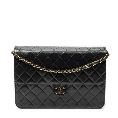 Chanel Black Vintage Push Lock Straight Flap Shoulder Bag