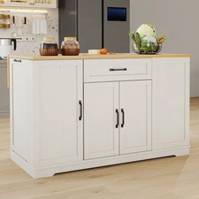 Rolling Kitchen Island Cart with Power Outlets, Drop Leaf & Hidden Trash Storage