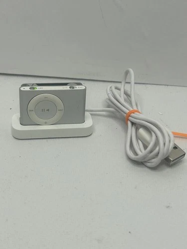 Apple iPod Shuffle 2nd Generation Silver Model A1204 1GB w/ Charging Dock