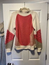 Loft Women's Pink Pullover Sweater Size Large Color Block Long Sleeve Crew Neck