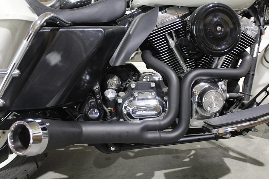 Megáfono desplazado FLT 2:1 1-3/4 pulgadas escape negro con cromo se adapta a Harley Davidso Foto 4 de 4