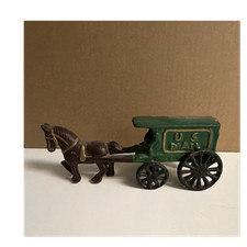 Vintage Cast Iron U.S. Mail Horse Drawn Wagon Toy Truck-Commercial