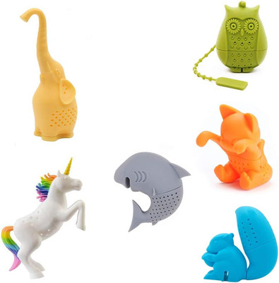 Cute Animal Silicone Tea Filters Tea Infuser Unicorn Shark Squirrel Cat Owl Elep