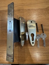 Reclaimed Banham Front Door Mortice Lock Body & Escutcheons Set Solid Brass Keys