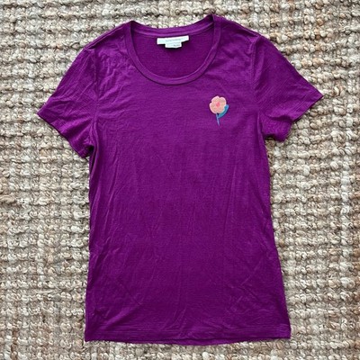 Icebreaker Cool-Lite Merino Wool Lyocell Blend Tee Purple Floral Women S
