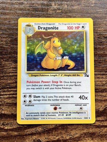 Dragonite Holo 4/62 Fossil Unlimited – Vintage Pokémon Card – Raw