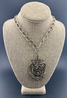Vintage Heraldic Crown Crest Shield Renaissance Coat Of Arms Pendant