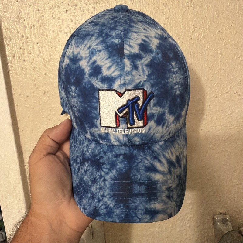 MTV Tie Dye Blue White Embroidered Logo Adjustable Hat Ball Cap