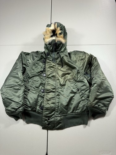 VTG Corinth Jacket Mens L Military Bomber Sherpa Fur Pilot Quilted Crop Fit Army - Picture 5 of 12