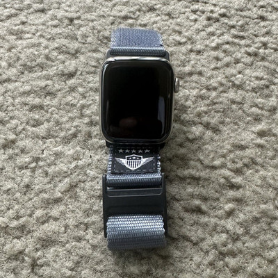 Apple Watch Series 6 44mm Stainless Steel Silver Case Gray Nylon Band Bluetooth
