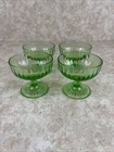 Vintage Set Of 4 Hazel Atlas Green Uranium Glass Ribbon Pattern Sherbet Dish