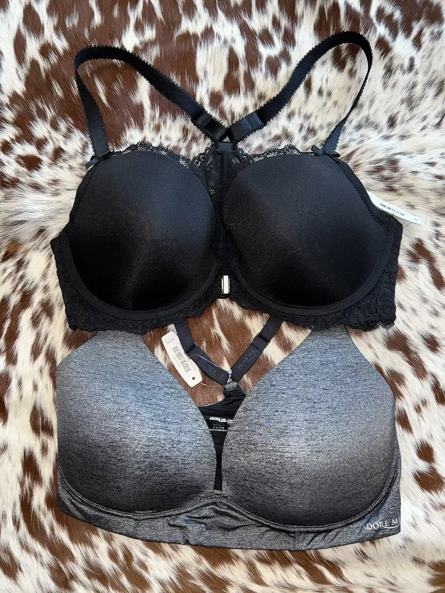 Lot f 2 Adore Me Bras NWTS 34DD Gray & Black Padded New Plunge