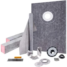 Shower Pan Kit 38x60 Complete Waterproof Tile Base w/ Offset Drain & Curbs