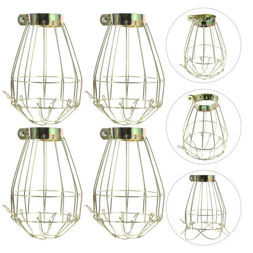 4 Pcs Retro Cage Lantern Metal Bulb Lamp Hollow Cover