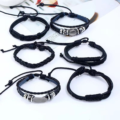 6/12 Stck. Herren Damen Geflochten Leder Seil Armband Set Armband Armreif Tribal - Bild 8 von 15