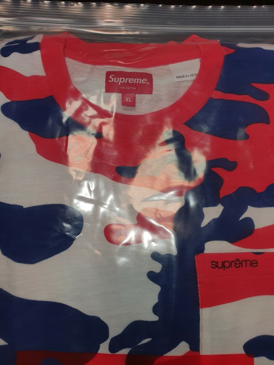 NEW Supreme S/S Pocket Tee T-Shirt Size X-Large Red Camo NEW Supreme S/S Pocket Tee T-Shirt Size X-Large Red Camo