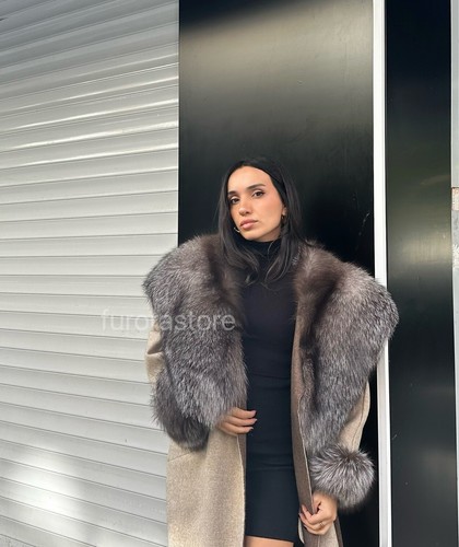 Argentina Fox Fur and Alpaca Women's Winter Coat Real Fox Fur Long Coat Soft - Picture 6 of 7