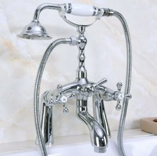 Polished Chrome Deck Mounted Bathtub Faucet Tub Mixer Tap Handheld Shower Zna122