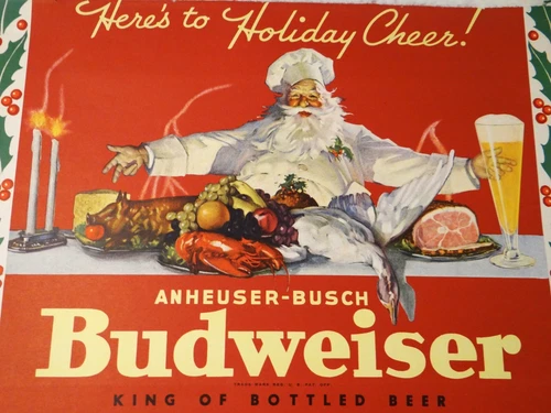 1938 Vtg Budweiser Beer St Louis Santa Claus Holiday Crate Wrap Paper Sign Rare