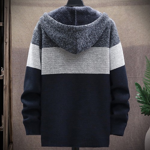 Giacca uomo spessa calda foderata in pile con cappuccio cappuccio invernale zip cappotto felpa - Foto 8 di 17