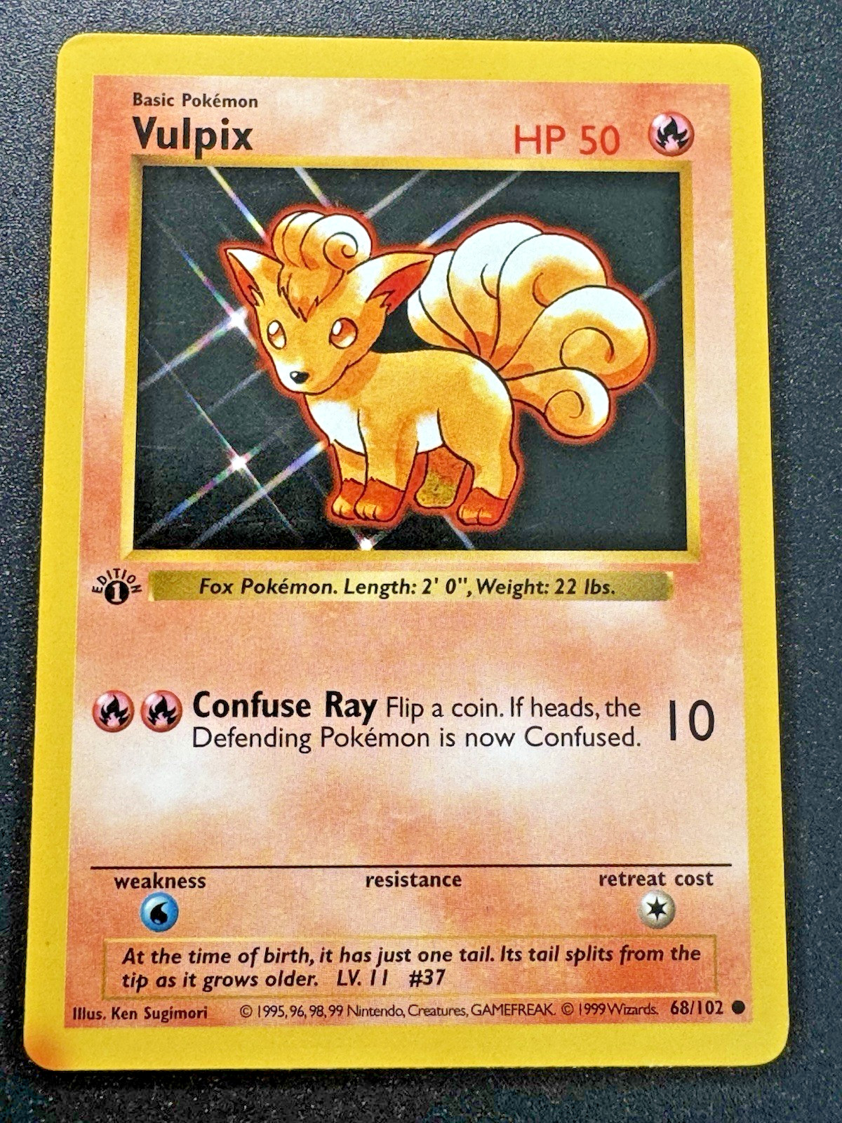 1st Edition Shadowless Vulpix 68/102 Base Set Pokemon Card Rare HP