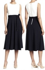 CALVIN KLEIN S/LESS FIT&FLARE , BELTED MIDI DRESS,  BLACK/WHITE , SIZE 2 NWT