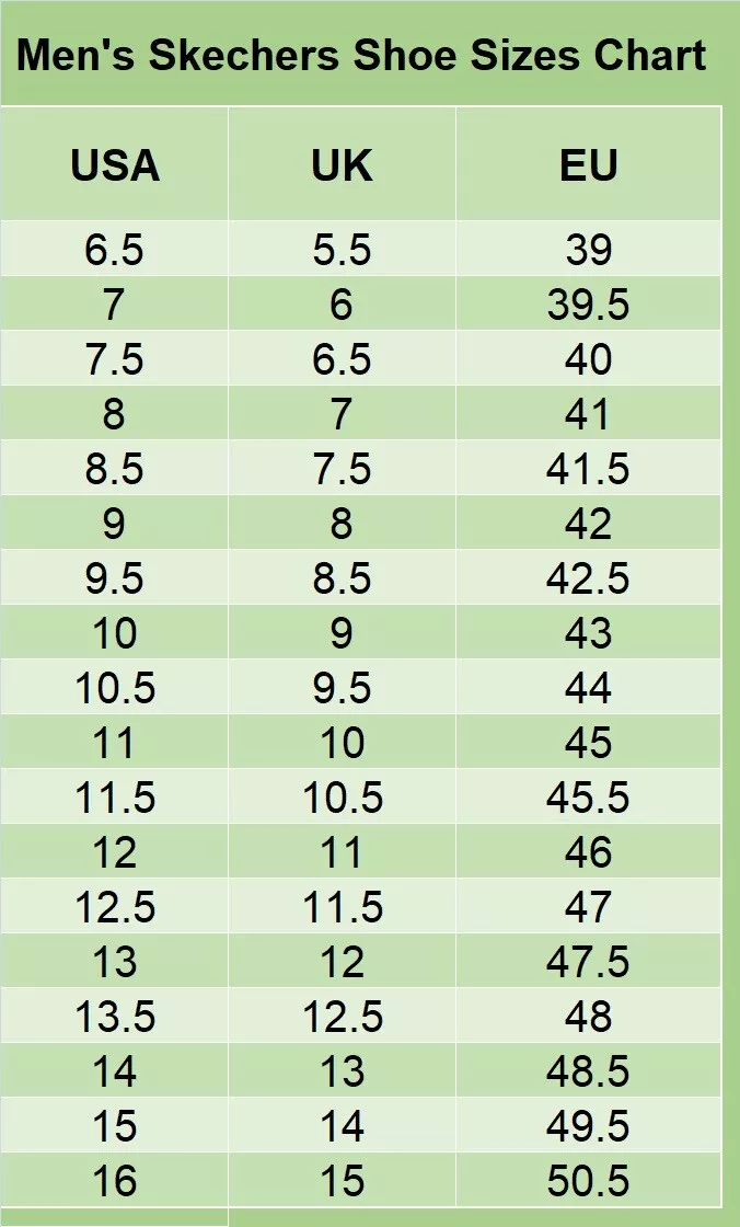Skechers usa top size chart