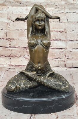 HAND MADE LADY YOGA MEDITATION BRONZE SCULPTURE ART DECO MARBLE BASE