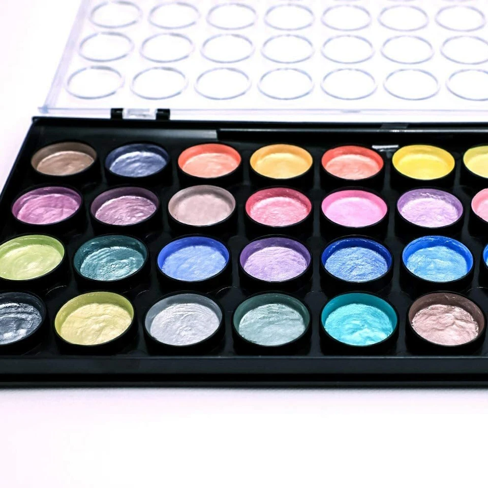 Mont Marte 36 Colours Metallic Watercolour Set Includes Mixing Wells Paint Brush - image 2 of 4