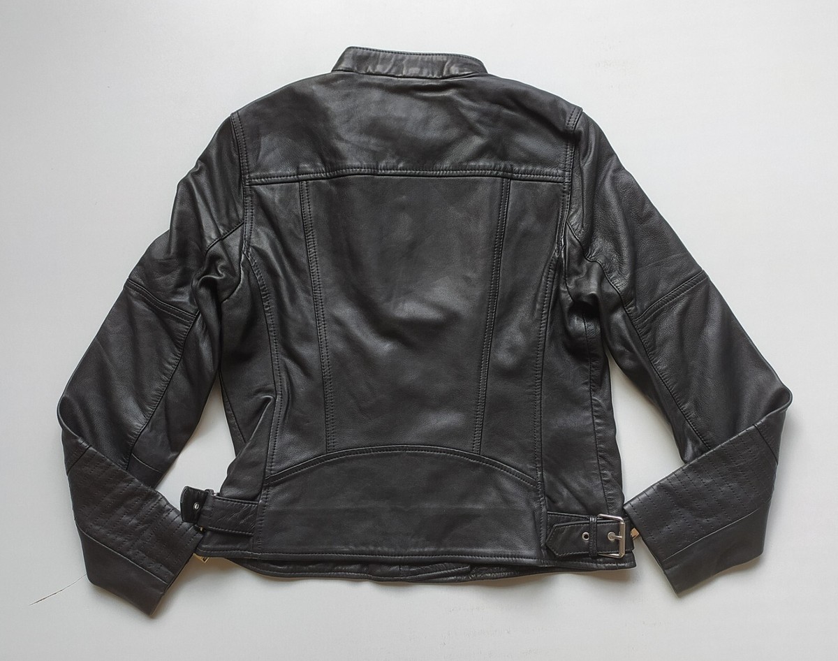 REISS Women's Tallis Leather Biker Jacket Worldwide Shipping ftp