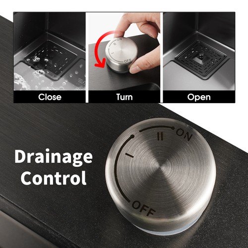 304 Stainless Steel Single Bowl Kitchen Sink Topmount Smart Drainage Grey Black - Picture 3 of 13