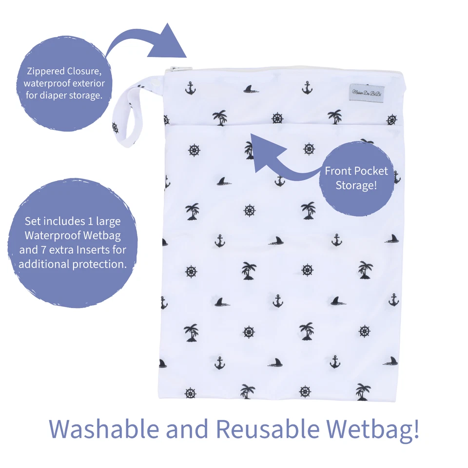 NWT Maison Des BéBé Cloth Diapers 7 Pack with 14 Inserts & 1 Wet Bag - Image 3 of 4